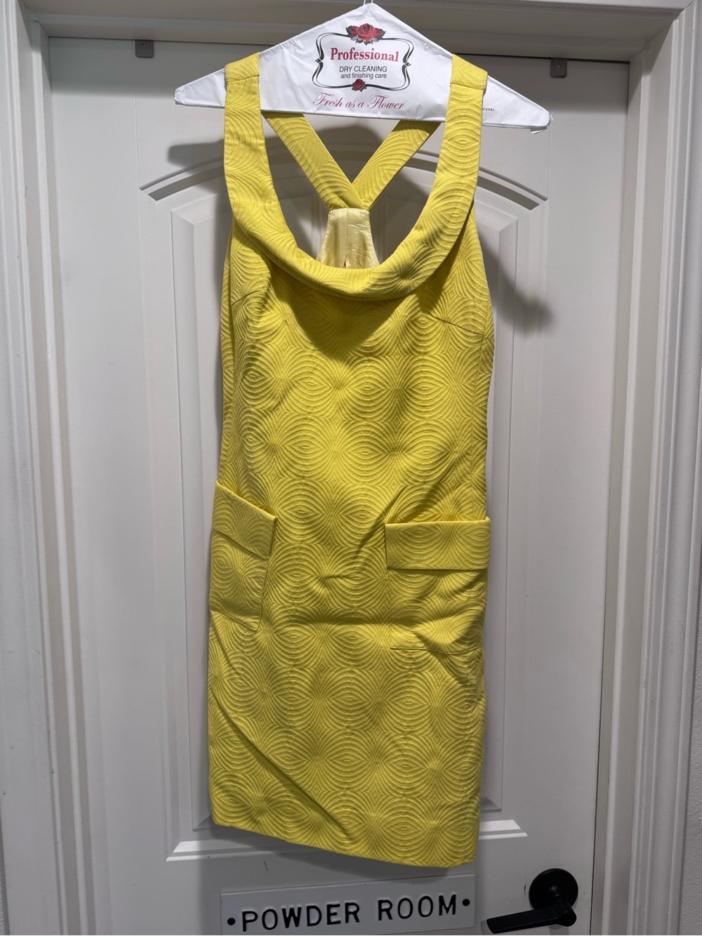 Trina Turk Yellow Textured Cowl-Neck Mini Dress